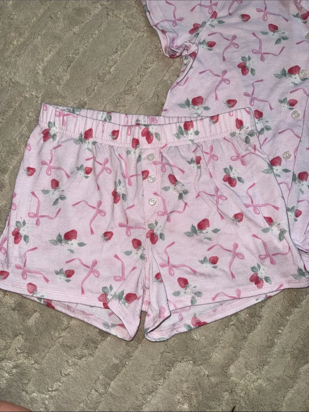 abercrombie kids sleep Pink Strawberry & Bow Two-Piece short Pajama Set 11/12